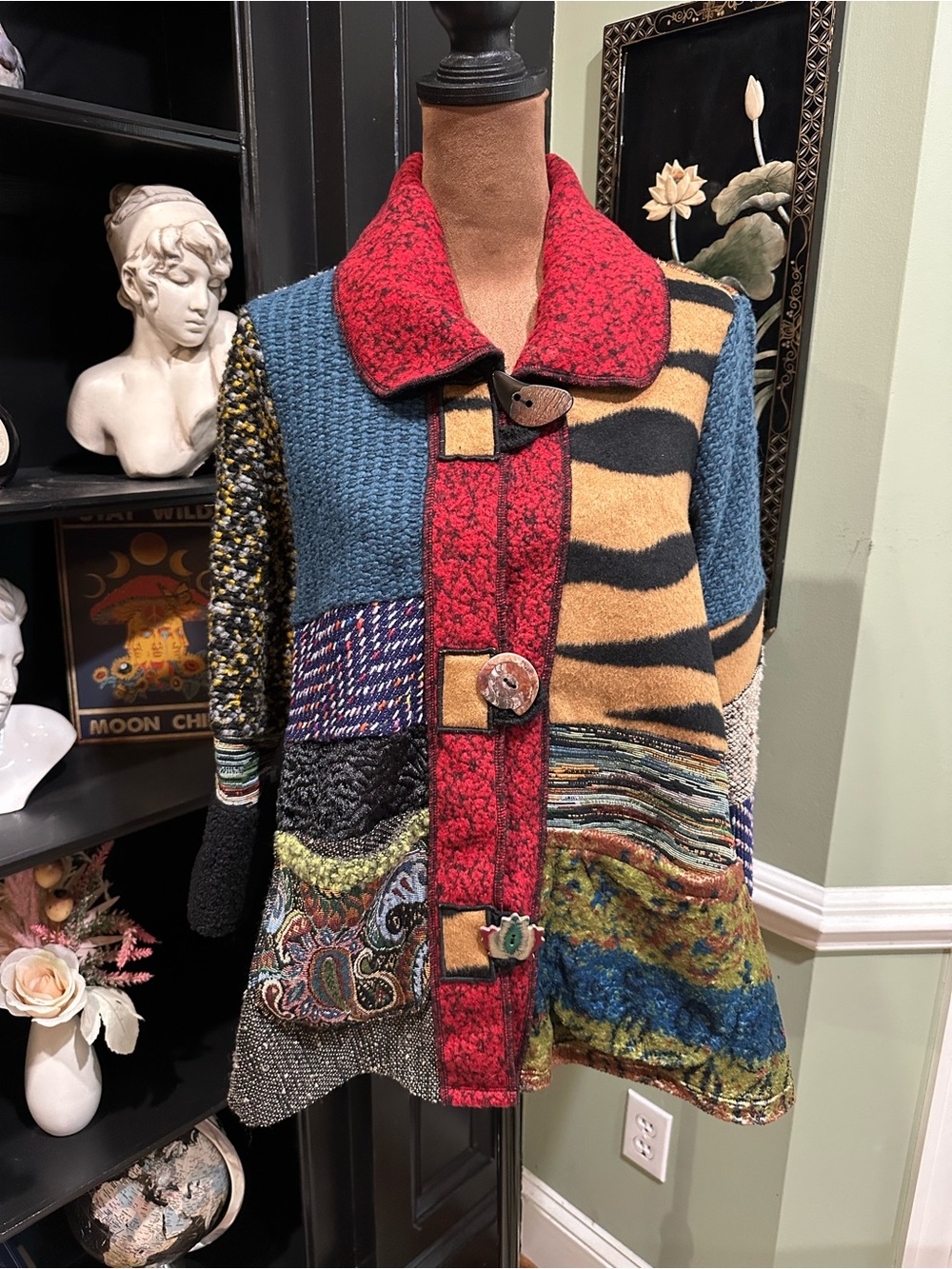 Ali Miles Mixed Wool Patchwork Boho Cardigan – Size Small